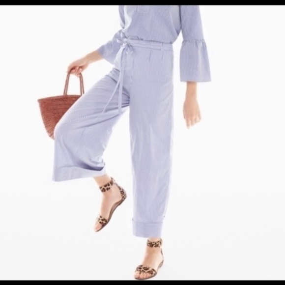 J. Crew Seersucker blue stripe cropped wide leg pants Sz 6​ - Picture 3 of 10